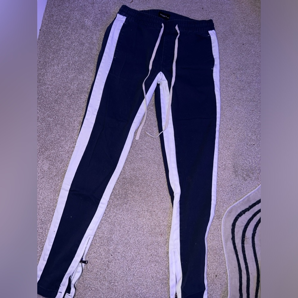 Kayden K - Black and White Track Pants with metal zipper